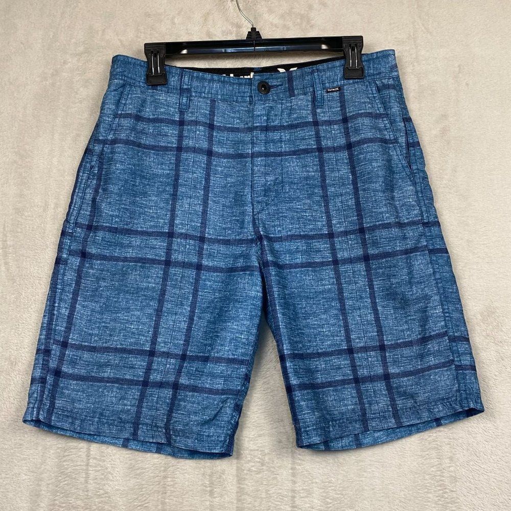 Hurley Men's Blue Plaid Hybrid Stretch Pocket Swim Suit Trunk Board Shorts Sz 30
